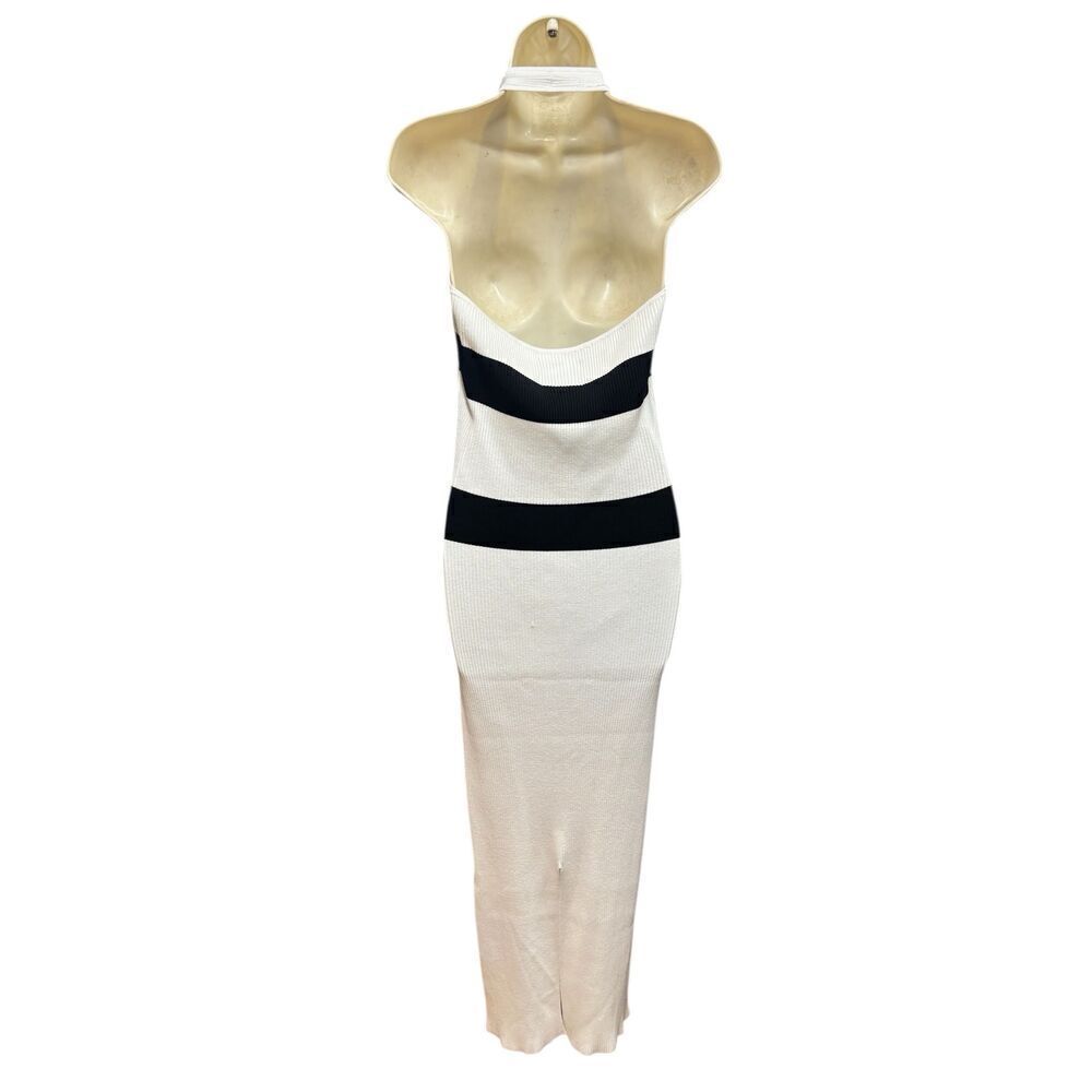 Yaitte Exclusive Ribbed Midi Halter Dress In White & Black Nwt Size Small — image 3 of 6